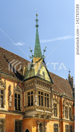 Ornate Gothic Bay Window and Spire of Wroclaw Town Hall, Poland Ornate Gothic Bay Window and Spire of Wroclaw Town Hall, Poland 142783589