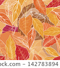 Seamless pattern with hand drawing leaves. Branch, leaves, herb flourish autumnal texture. Floral fall nature garden textured background 142783894