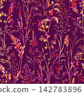 Autumn floral leaf pattern. Branch with leaves seamless fall texture. Autumnal garden grasses. Nature textured flourish background 142783896