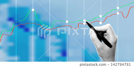 Hand Drawing Stock Market Graph with Pen Vector Illustration Showing Green and Red Trend Lines for Finance Trading Hand Drawing Stock Market Graph with Pen Vector Illustration Showing Green and Red Trend Lines for Finance Trading 142784781
