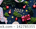 New Year 2027 background. Number of the coming year in Christmas decoration. 142785355
