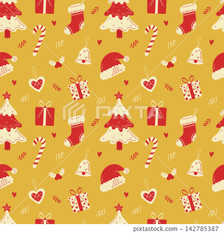 christmas hand drawn seamless pattern vector illustration 142785387