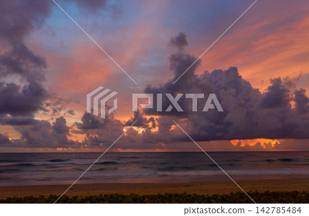 Aerial view of Pastel Skies and Gentle Waves at Dusk Aerial view of Pastel Skies and Gentle Waves at Dusk 142785484