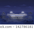 An illustration of a baseball stadium at night, reminiscent of a baseball field in Los Angeles, under a starry sky. 142786181