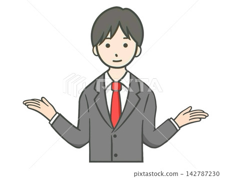 一位年輕的男性辦公室職員正在介紹產品和服務。 一位年輕的男性辦公室職員正在介紹產品和服務。 142787230