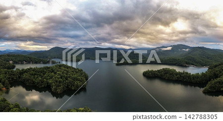 Lake Santeetlah aerial landscape of mountain forest Lake Santeetlah aerial landscape of mountain forest 142788305