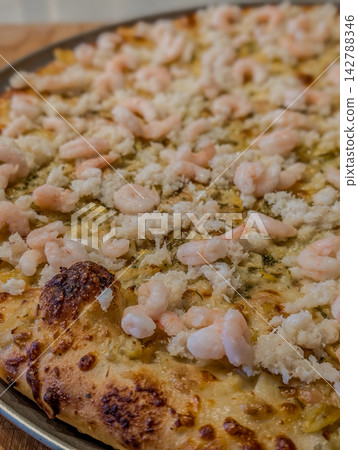 Coastal seafood clam and shrimp poseidon pizza Coastal seafood clam and shrimp poseidon pizza 142788346