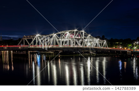 Illuminated Point Street Bridge night view Fox Point Providence Illuminated Point Street Bridge night view Fox Point Providence 142788389
