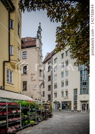 Historic Street with Flower Shop in Old Town Munich Germany Historic Street with Flower Shop in Old Town Munich Germany 142788644