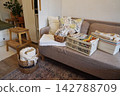 Cozy Living Room with Organized Linens and Comfortable Seating Arrangement 142788709