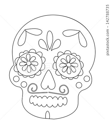 Intricate Sugar Skull Design Featuring Floral Patterns and Decorative Elements for Creative Coloring and Artistic Expression Intricate Sugar Skull Design Featuring Floral Patterns and Decorative Elements for Creative Coloring and Artistic Expression 142788735