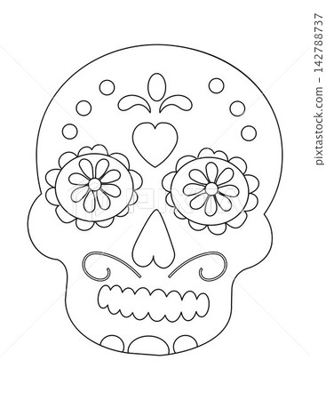 Intricate Sugar Skull Design for Creative Coloring and Expression, Perfect for Art Therapy and Festive Celebrations Intricate Sugar Skull Design for Creative Coloring and Expression, Perfect for Art Therapy and Festive Celebrations 142788737