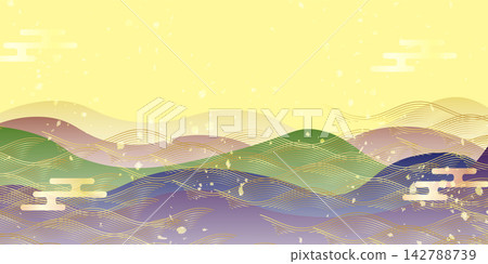 傳統日式抽象山脈背景插圖 142788739