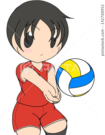 A male volleyball player receiving the ball. A male volleyball player receiving the ball. 142788952