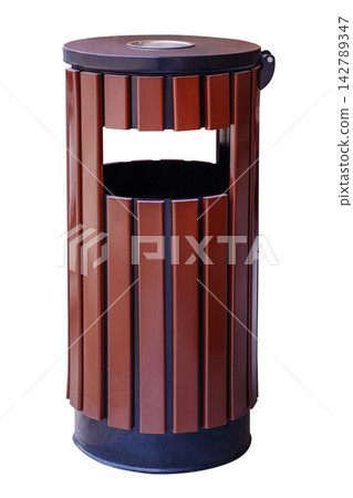 Brown trash can with ashtray isolated on white background Brown trash can with ashtray isolated on white background 142789347