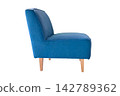 Blue fabric sofa on wooden legs isolated on white background 142789362