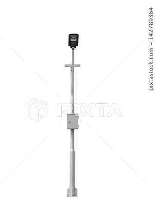 Street light pole and Solar panels isolated on a white background Street light pole and Solar panels isolated on a white background 142789364