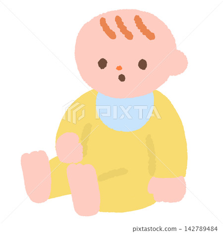 一幅嬰兒坐著,表情滑稽的插圖。 一幅嬰兒坐著,表情滑稽的插圖。 142789484
