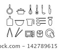 A set of 18 line art icons for kitchen utensils. 142789615