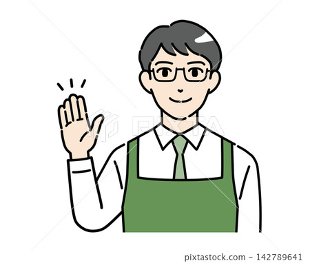 男性店員身穿圍裙的插圖。 男性店員身穿圍裙的插圖。 142789641