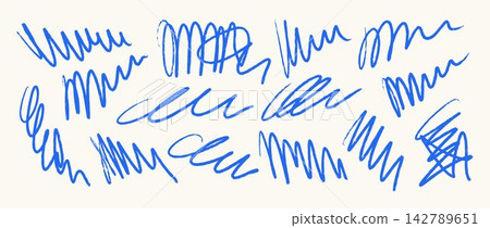 Blue brush stroke scribbles collection. Hand drawn pen scrawl doodle set. Textured rough pencil crayon squiggle pack. Messy charcoal sketched swirls bundle. Bold ballpoint curly marks. Vector Blue brush stroke scribbles collection. Hand drawn pen scrawl doodle set. Textured rough pencil crayon squiggle pack. Messy charcoal sketched swirls bundle. Bold ballpoint curly marks. Vector 142789651