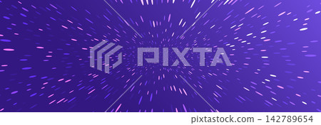 Purple glowing dots motion background. Radial speed light particle burst backdrop. Abstract space travel concept wallpaper. Galactic hyperspace zoom tunnel bg. Tech dynamic acceleration rays. Vector Purple glowing dots motion background. Radial speed light particle burst backdrop. Abstract space travel concept wallpaper. Galactic hyperspace zoom tunnel bg. Tech dynamic acceleration rays. Vector 142789654