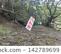 山路上豎立危險警告標誌（禁止通行，道路封閉，圖中無人） 142789699