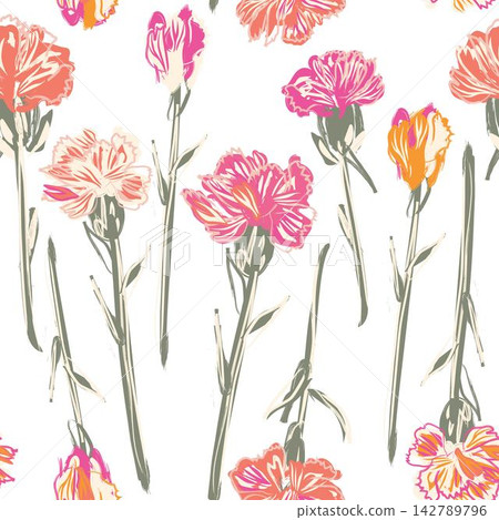 Bright Pink Carnation Brushstroke Floral seamless pattern design for fashion and home textiles, graphics and backgrounds Bright Pink Carnation Brushstroke Floral seamless pattern design for fashion and home textiles, graphics and backgrounds 142789796