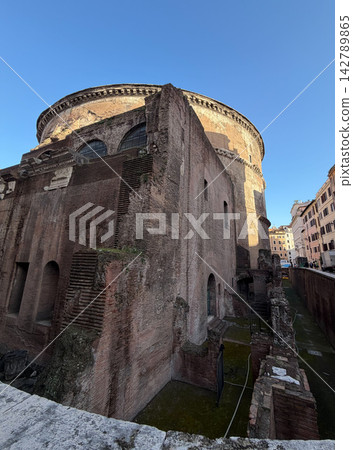 Ancient architecture viewed from the back of the Pantheon in Rome, Italy. Ancient architecture viewed from the back of the Pantheon in Rome, Italy. 142789865