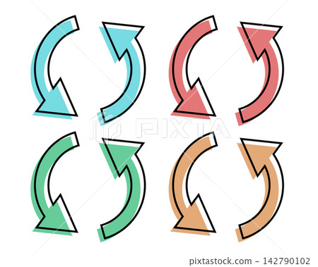 A set of colorful rotating arrow illustrations with a misprint effect. A set of colorful rotating arrow illustrations with a misprint effect. 142790102