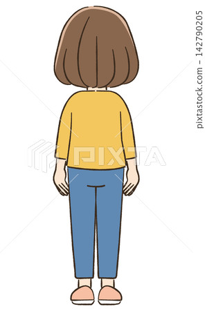 30多歲女性的日常生活與溝通用品:從背後拍攝的全身照 30多歲女性的日常生活與溝通用品:從背後拍攝的全身照 142790205