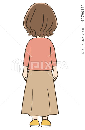 Everyday life and communication materials for a woman in her 40s: Full body, back view. Everyday life and communication materials for a woman in her 40s: Full body, back view. 142790331