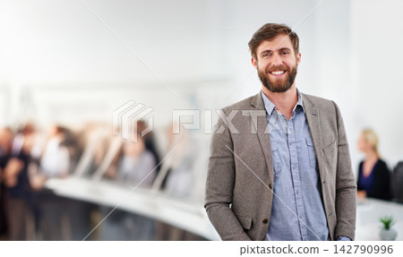 Company, seminar and portrait of businessman with smile for team building, convention and workshop. Happy, employee and conference at work meeting for b2b ideas, presentation and corporate networking Company, seminar and portrait of businessman with smile for team building, convention and workshop. Happy, employee and conference at work meeting for b2b ideas, presentation and corporate networking 142790996