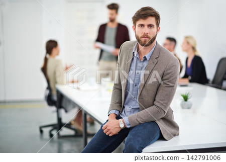 Businessman, portrait and coworking office for creative job, serious employee and company goals with vision for growth. People, workplace and business meeting, project manager and male person Businessman, portrait and coworking office for creative job, serious employee and company goals with vision for growth. People, workplace and business meeting, project manager and male person 142791006