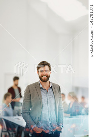 Portrait, businessman and meeting in office with double exposure of cityscape, professional in accounting or finance. Male accountant, smile and global workplace, investment for economy in New York Portrait, businessman and meeting in office with double exposure of cityscape, professional in accounting or finance. Male accountant, smile and global workplace, investment for economy in New York 142791371