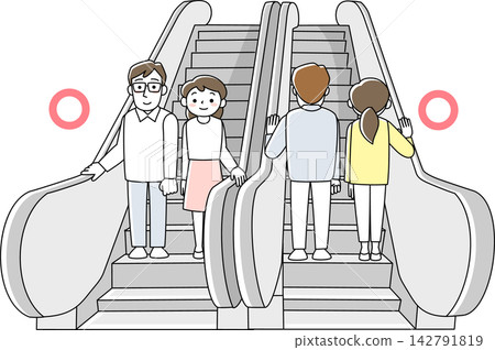 一男一女站在手扶梯上一動也不動。 一男一女站在手扶梯上一動也不動。 142791819