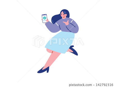 一名婦女的例證有智能手機的 一名婦女的例證有智能手機的 142792316