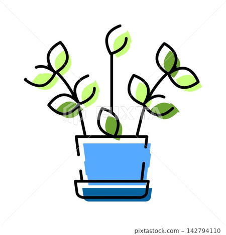 Potted houseplant growing with green leaves illustration Potted houseplant growing with green leaves illustration 142794110
