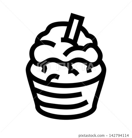 Dessert cup with whipped cream and topping line icon 142794114