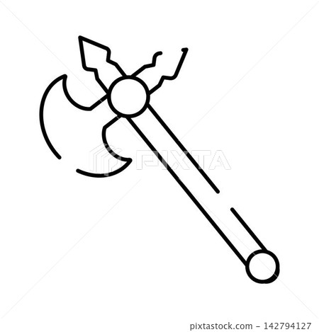 Medieval axe line drawing depicting ancient weapon power Medieval axe line drawing depicting ancient weapon power 142794127