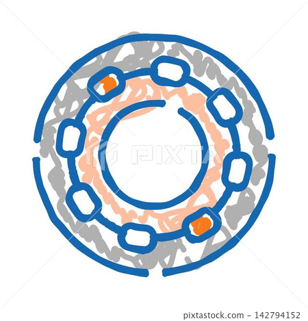 Doodle drawing illustration of a ball bearing mechanism Doodle drawing illustration of a ball bearing mechanism 142794152