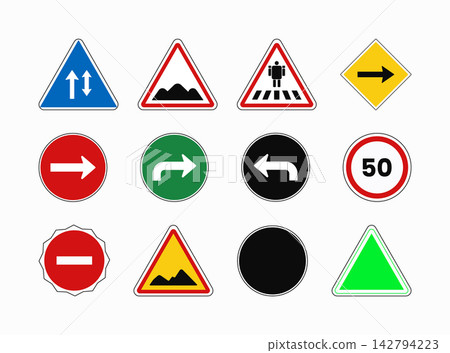 Selection of diverse traffic road signs for highway navigation and safety 142794223