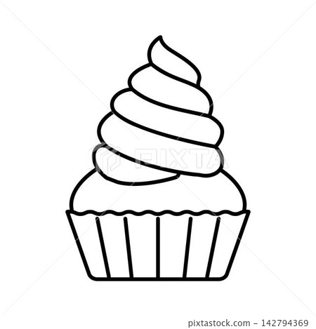 Cupcake with swirl icing line art drawing Cupcake with swirl icing line art drawing 142794369