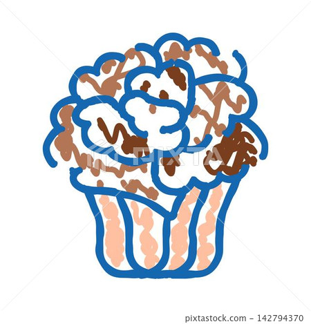 Delicious chocolate doodle cupcake with frosting and wrapper Delicious chocolate doodle cupcake with frosting and wrapper 142794370