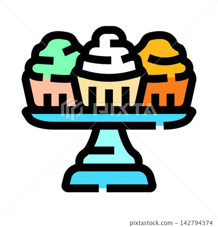 Sweet cupcakes dessert on cake stand icon 142794374