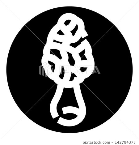 Morel mushroom fungus symbol on black circle background Morel mushroom fungus symbol on black circle background 142794375