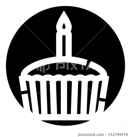Cupcake with burning candle celebrating birthday event Cupcake with burning candle celebrating birthday event 142794479