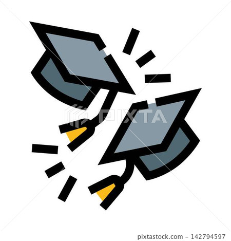 Graduation caps flying representing academic success celebration 142794597