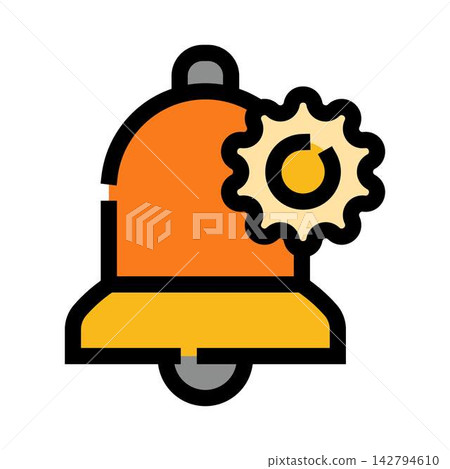 Bell shaped notification icon showing settings gear Bell shaped notification icon showing settings gear 142794610