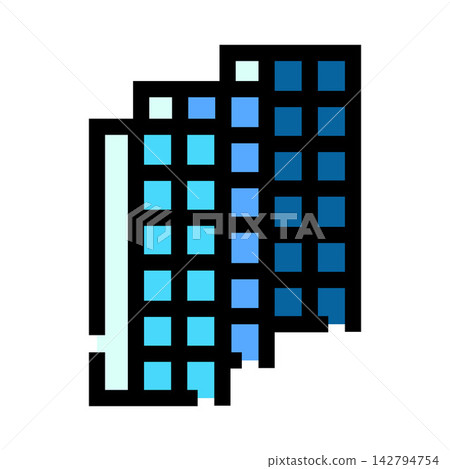 Building skyscraper icon pixelated flat design Building skyscraper icon pixelated flat design 142794754
